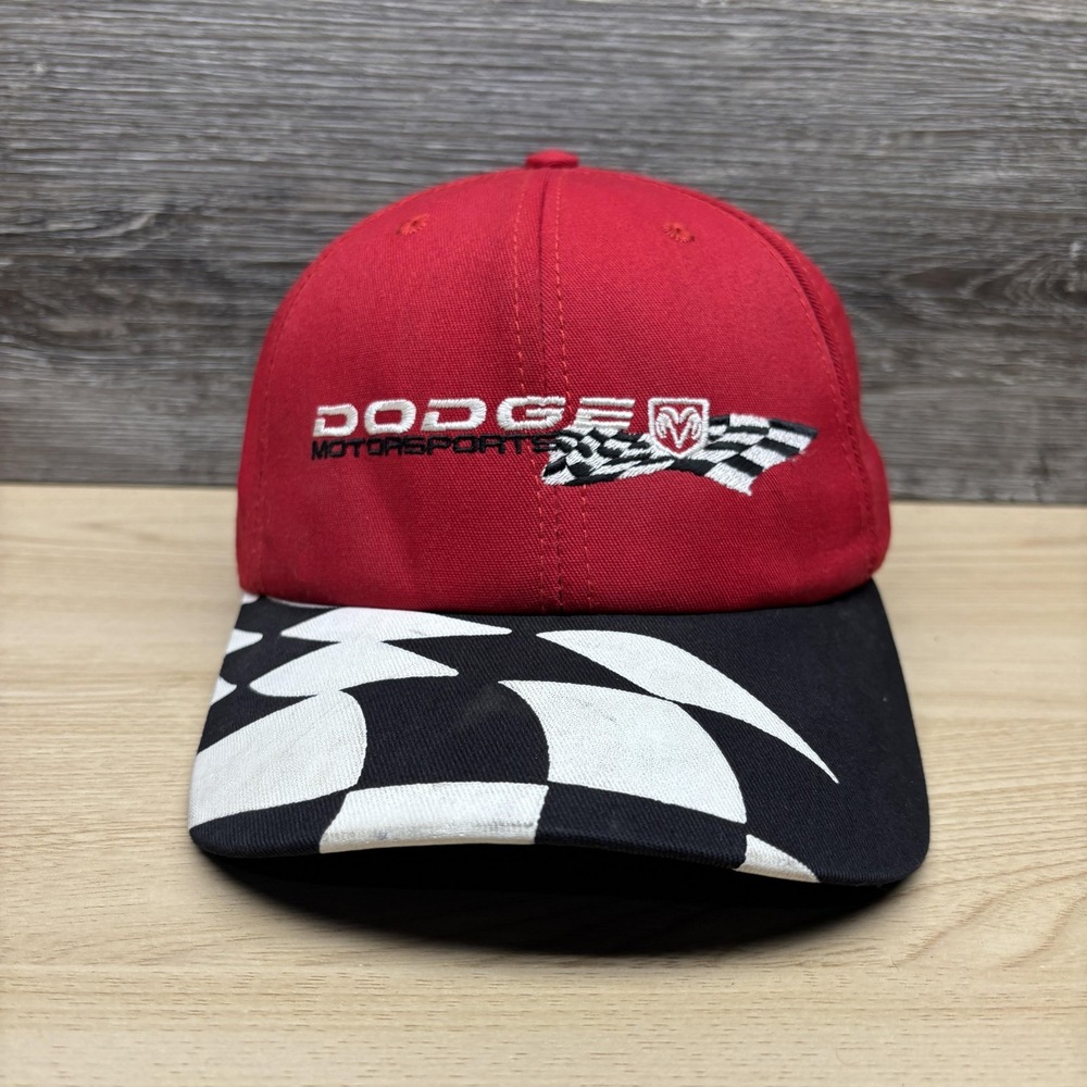 Vintage Dodge Motorsports Hat Cap Snap Back Red Checkered Brim Racing Mens 90s